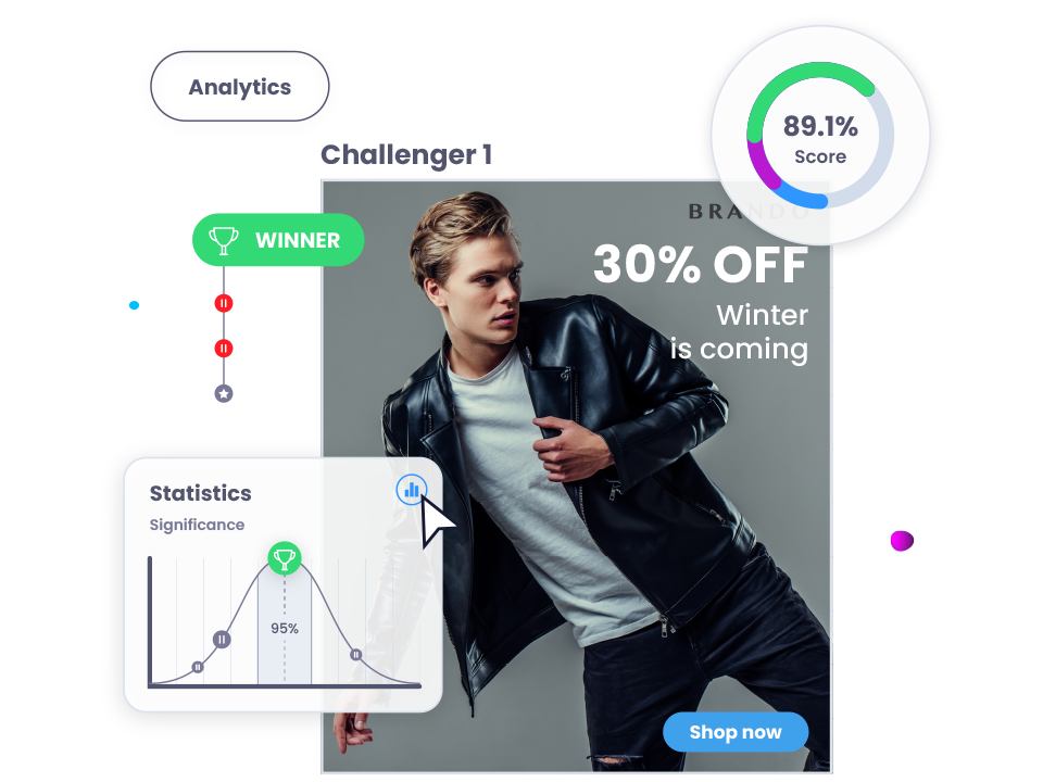 collage of graphics depicting fashion ad of a male in a black jacket optimization with statistic and analytics examples 